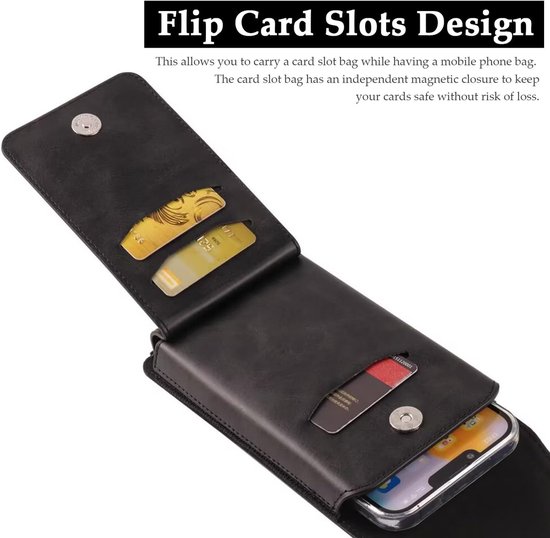 Leder telefoonholster met sterke riemclip en magnetische sluiting geschikt voor iPhone 17/16/15/14/13/12 pro Max, Galaxy S25/S24/S23/S22 Plus & FE, telefoonriemhouder voor mannen, draagtasje, zwart — afbeelding 5