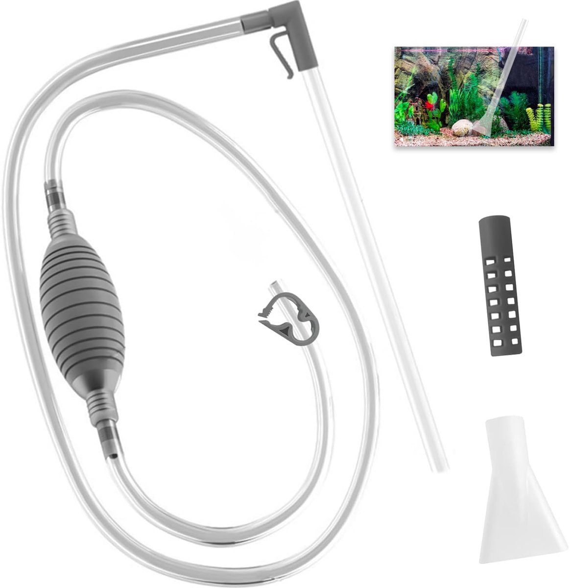 carmdering - Aquarium Sifon - Aquarium Grind Cleaner - Water Wisselaar - Efficiënte Reiniging - Veilige Filterkop - Transparant PVC - Corrosiebestendig - Voor Zoet En Zout Water - 1 Stuk