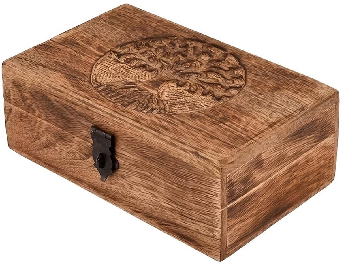 Dailygoods - Dailygoody - Handgemaakte houten sieradendoos - Levensboom snijwerk - Duurzaam en elegant - Houten geschenkdoos - Voor horloges en ringen - Perfect vo...