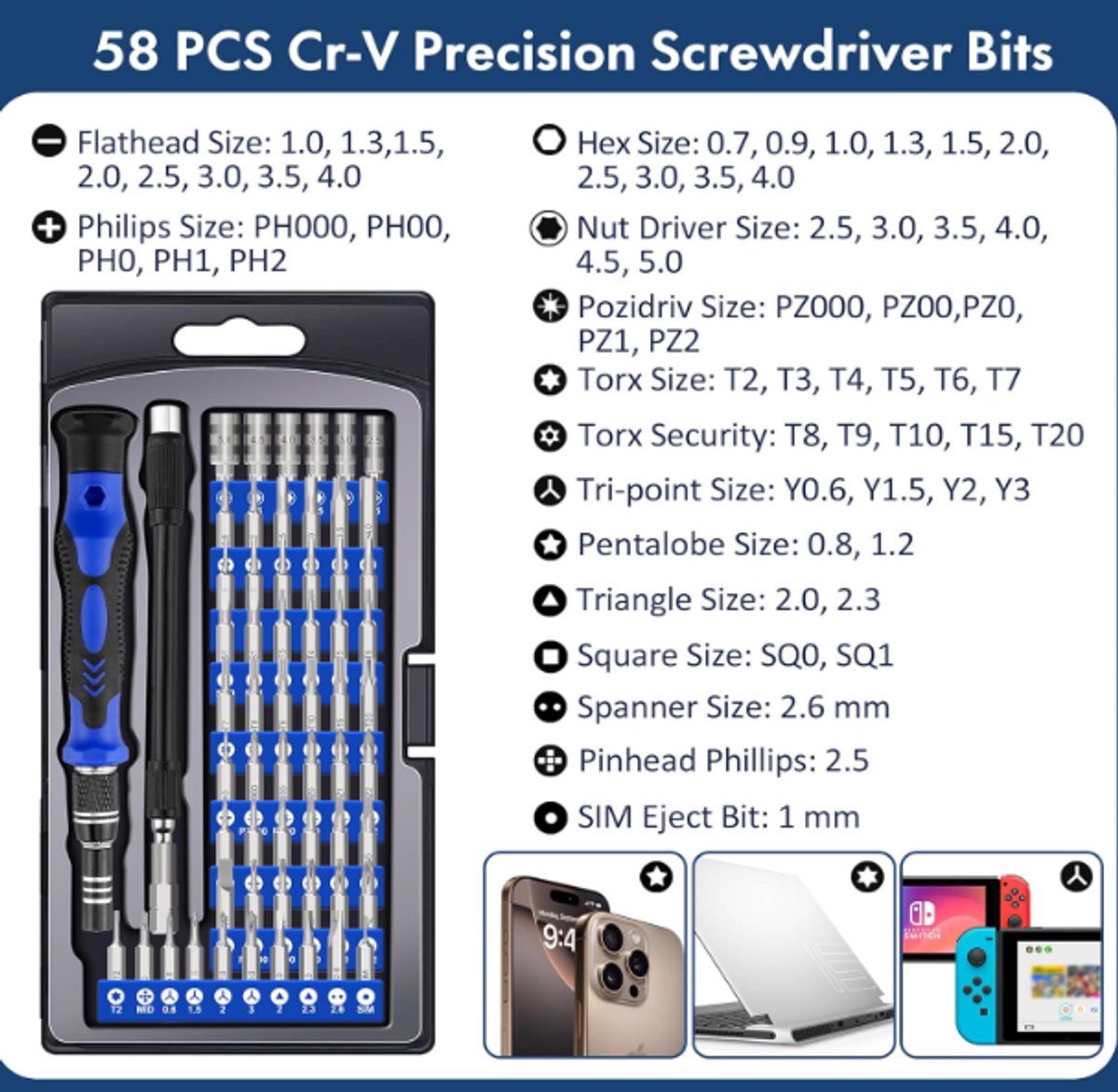 62 in 1 Precisie Schroevendraaierset, Magnetische Mini Precisie Gereedschapset, Reparatie Gereedschapset voor Computer, iPhone, iPad, Laptop, PS4, PS5, Xbox, Smartphone, MacBook enz.