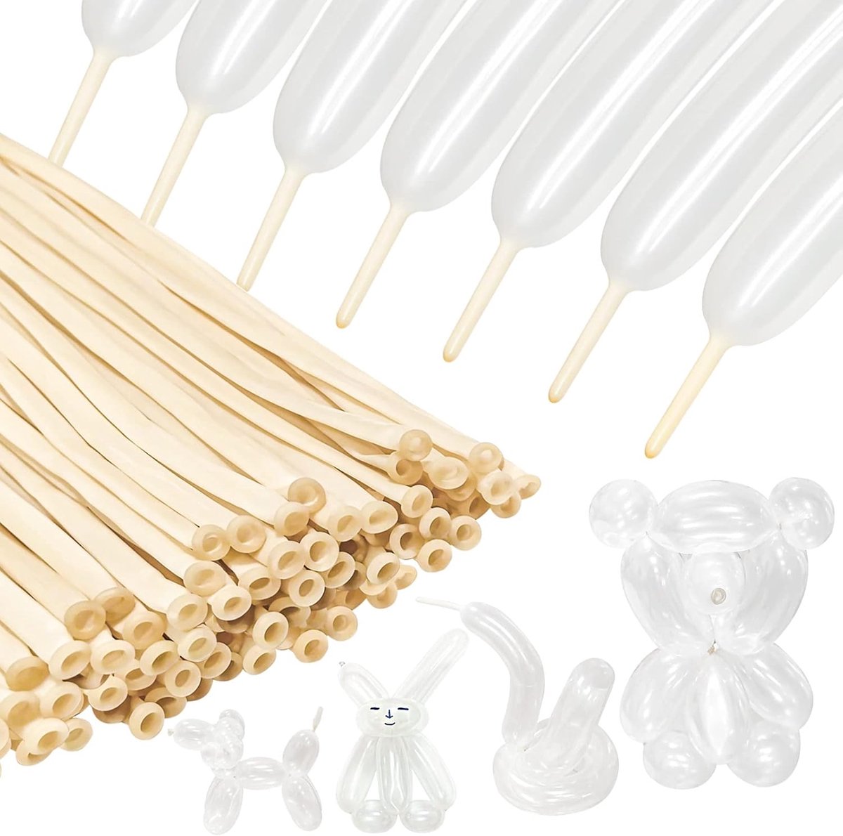 OLOEY 100 Transparante Ballonnen-Lange-Smalle Latexballonnen voor het Maken van Ballonfiguren(Dieren)-Ballonnen van Premium Kwaliteit-Ideaal voor Beginners-Kinderfeestjes en Carnavaldecoratie