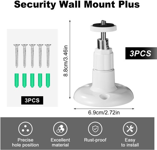 Camera Bevestiging 3 stuks - 360° graden verstelbaar - Wandmontage - stick-up-houder - ring - Verstelbare beveiligingswandbevestiging Muurplafondlamp Camerabeugels Binnen-/buitencamerabevestiging van HomeSecure — afbeelding 3