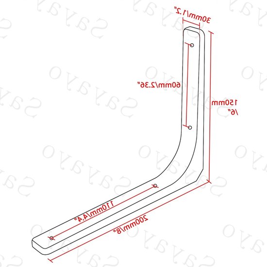 4 Stuks Wandgemonteerde Planksteunen, 90 Graden L-vormige Hoek, Metalen Plankbeugels 200mm x 150mm, Stevige Plankhouders voor Wandplanken in Wit — afbeelding 4