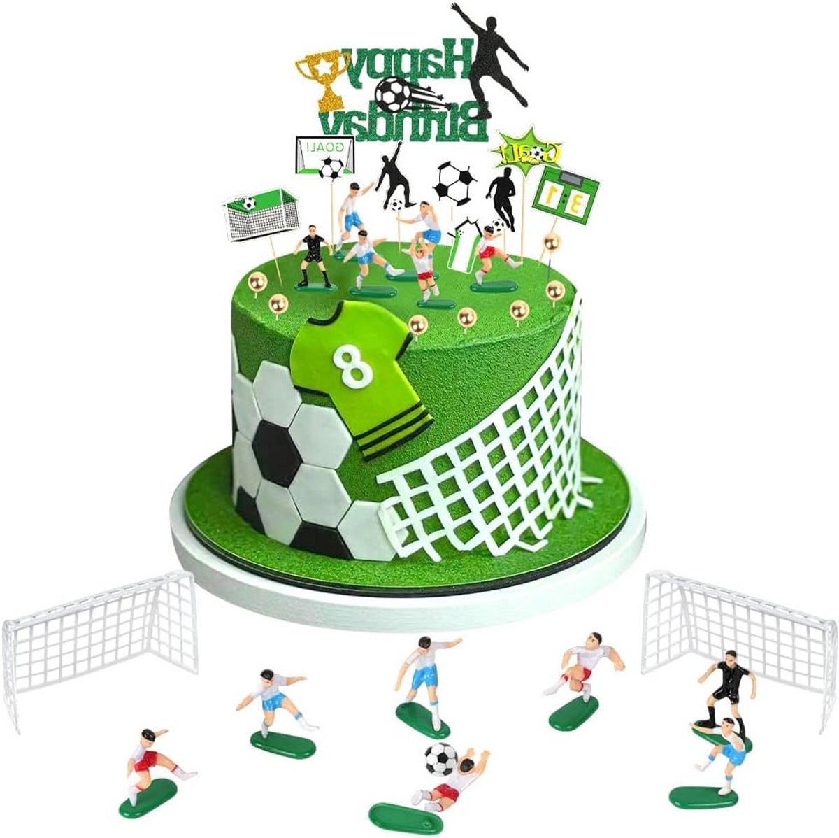 31 Stuks Voetbal Taartdecoraties, Voetbal Taarttopper en Cupcake Toppers voor Jongens, Sportthema Feestbenodigdheden voor Kinderen en Mannen