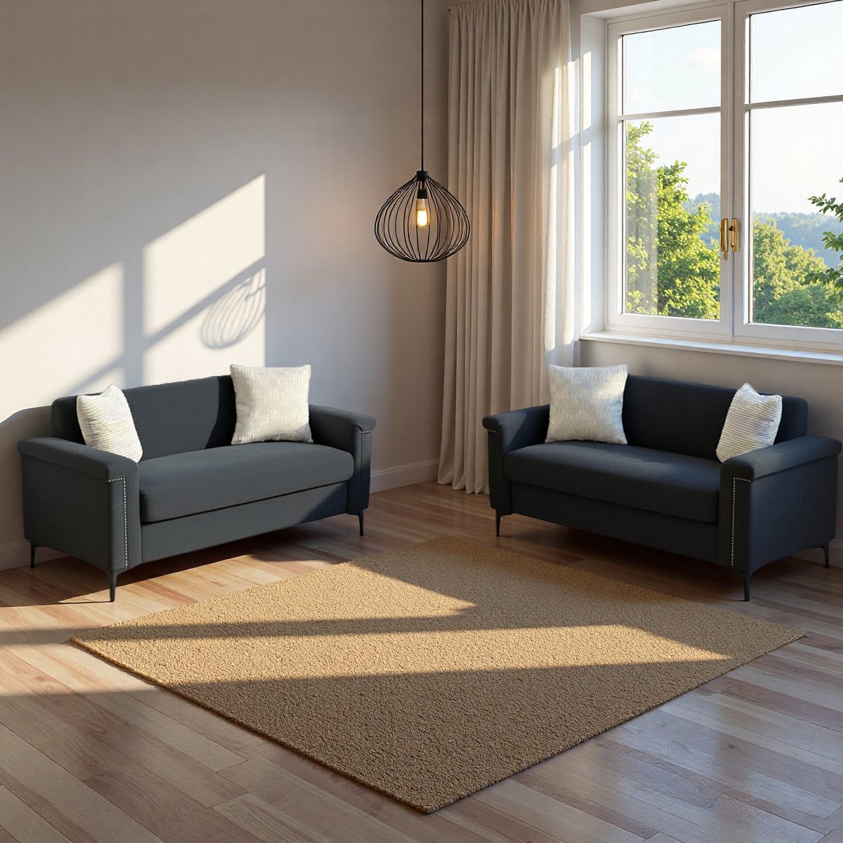 FloraGrace 2-Zitsbank 172 Cm - Compact En Comfortabel Voor Kleine Woonruimtes - Scandinavisch Design - Polyester - Zwart
