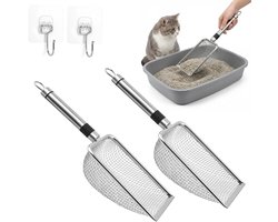 Hoge kwaliteit kattenbak schepset van roestvrij staal met 2 haken voor kattenbakvulling, zand en compost, ideaal voor eenvoudig schoonmaken en onderhoud van uw kattenbak