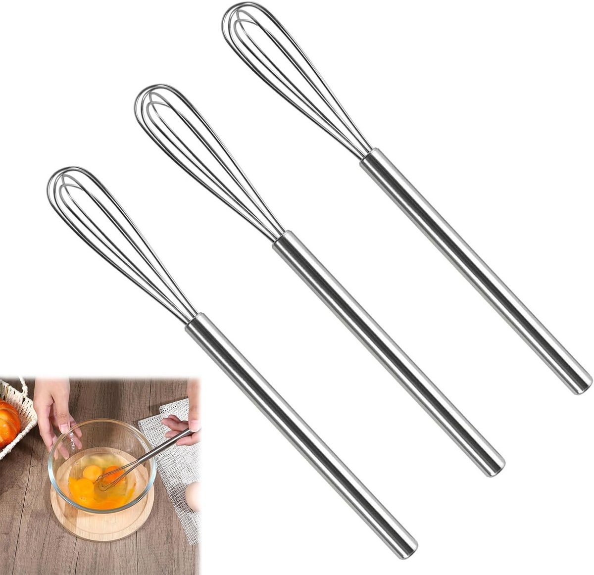 Set van 3 Mini Garde van Roestvrij Staal voor Mixen, Kloppen, Opschuimen en Roeren