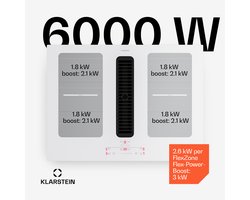 Klarstein Inductiekookplaat Full House met afzuiging - 70 cm, 4 zones, flexzones, 6000 W boost, geïntegreerde downdraft afzuiging 530.1m³/h, touch control, timer, kinderslot, glaskeramiek, inbouw, wit - Induction Hob - Inductie Kookveld