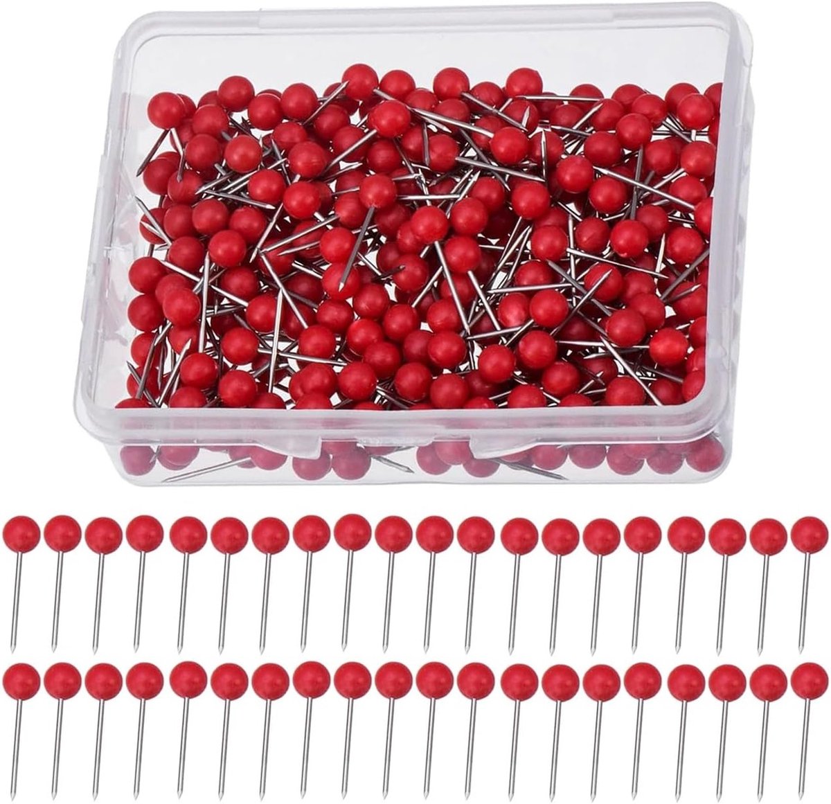 400 Stuks Plastic Rond Hoofd Naalden voor Kleding, Stalen Naalden en Kaartspelden in Rood