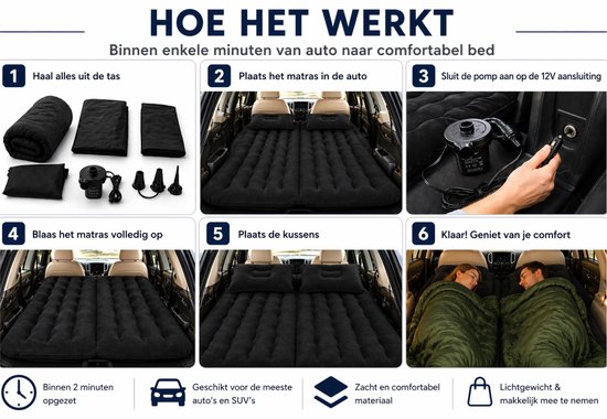 Luchtbed Auto Achterbank 2 in 1 - 1 en 2 Persoons Camper Slaapset met Pomp van Merkloos — afbeelding 2