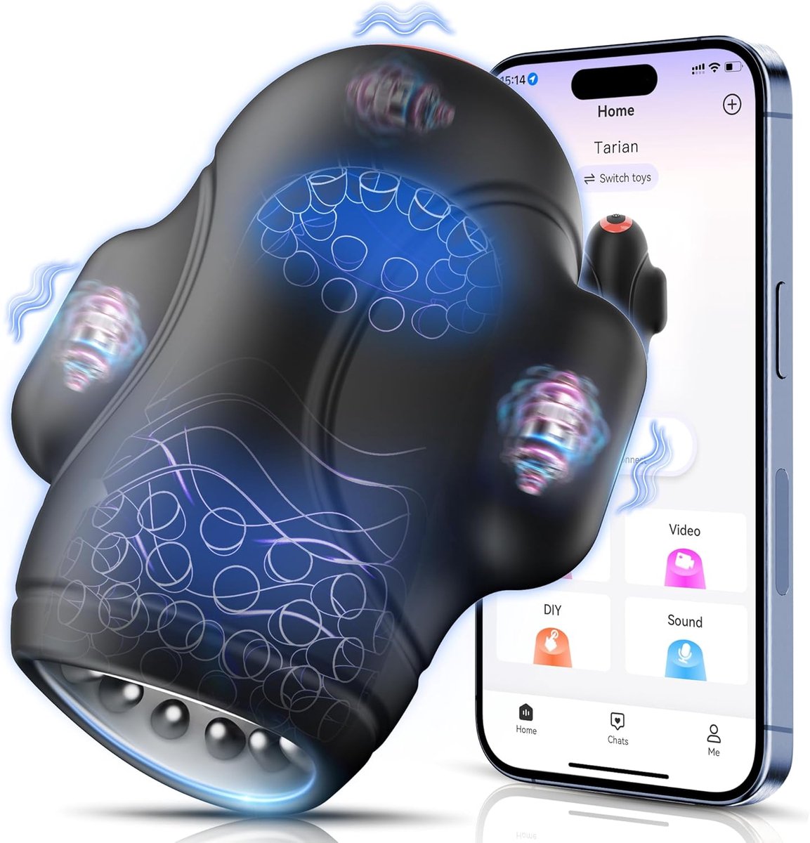 Daity App voor seksspeeltjes voor mannen, 4-in-1 eivormige masturbator met 9 vibratiestanden, vibrerende dildo's voor mannen, erotische speeltjes voor stellen