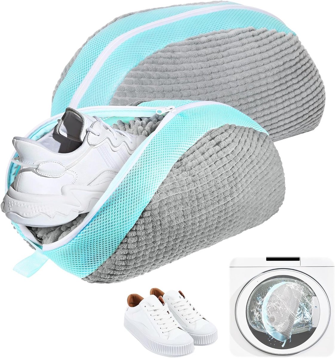 Waszak voor Schoenen - Set van 2 Herbruikbare en Lichtgewicht Netzakken voor Trainers, Ideaal voor de Wasmachine, Grijs, 39 x 25 x 9 cm