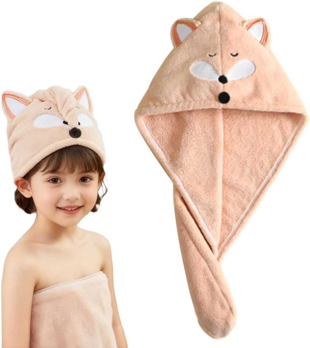 Tulbandhanddoek voor kinderen - pluisvrij - sneldrogend - haardroogdoek - zacht - microvezel - voor jongens en meisjes - alle haartypes - dieren - handdoek met knopen