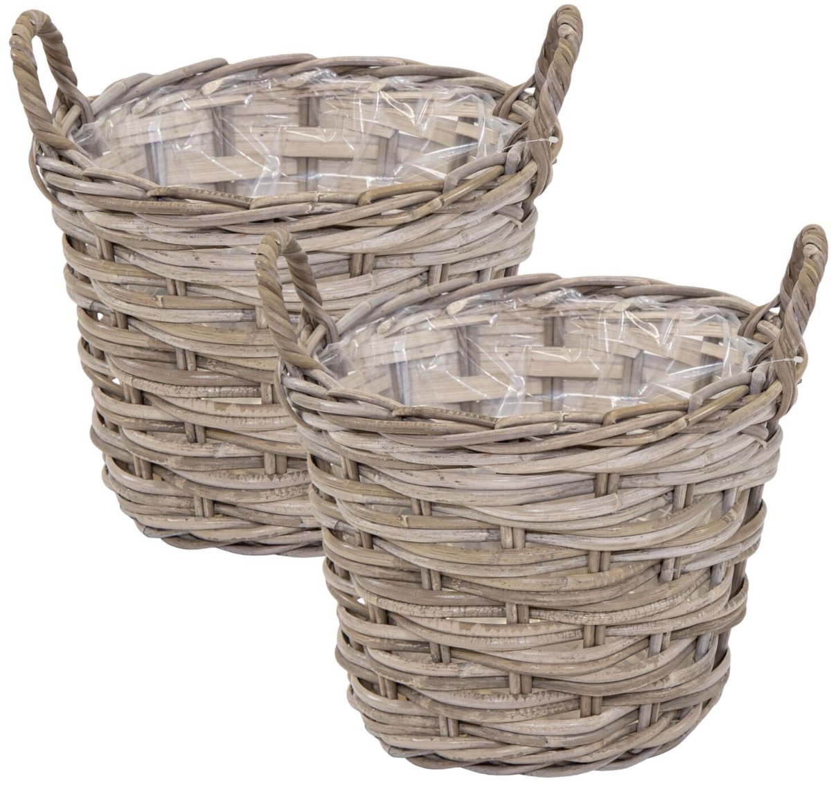 Mega Collections opbergmand Heeg - 2x - rotan - D39 x H31 cm - lichtbruin/grijs
