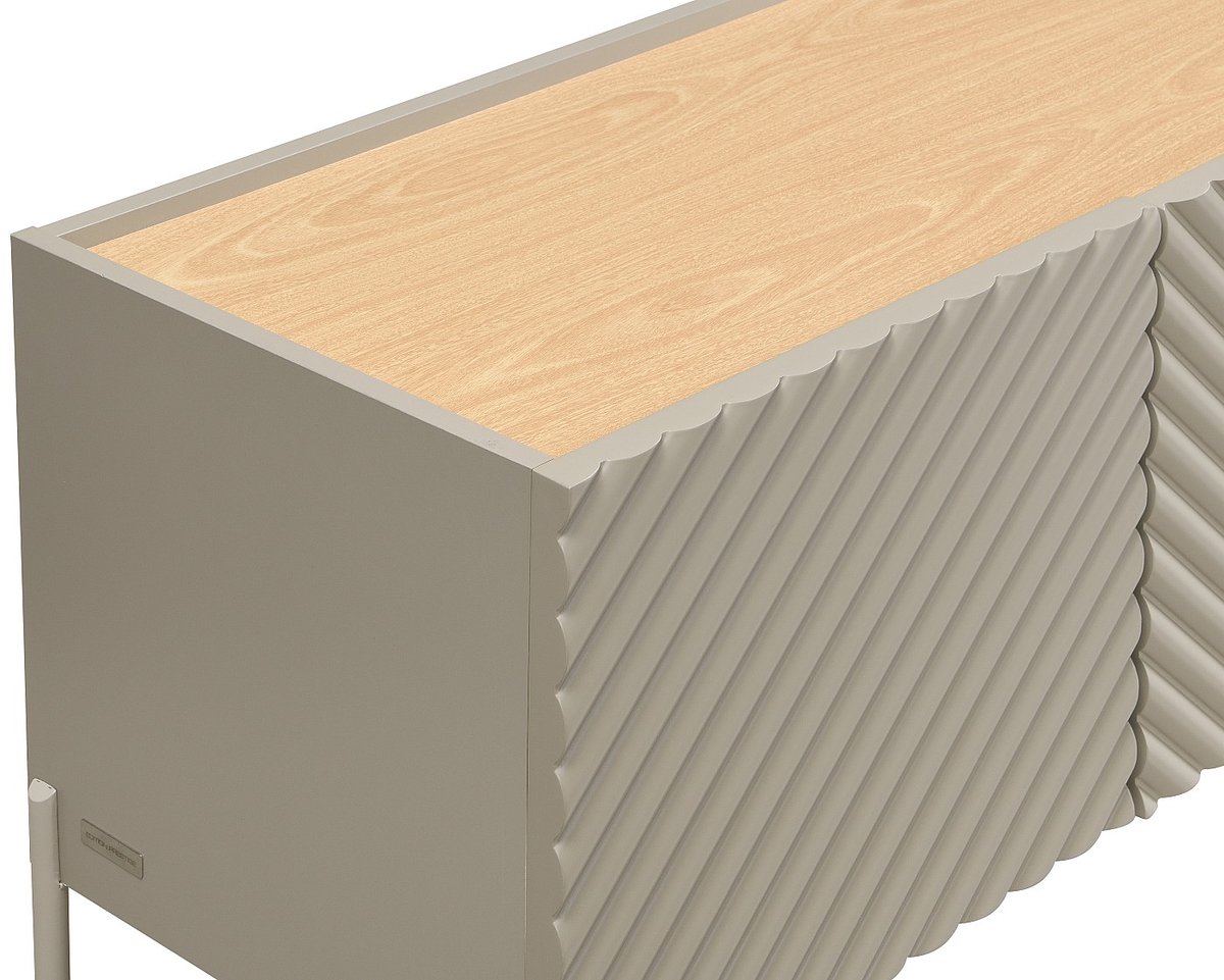 Vente-unique Tv-meubel met 3 deuren en 2 vakken met leds van MDF en getint gehard glas - Beige en licht naturel - TASIBA Beige, Natuurlijk licht
