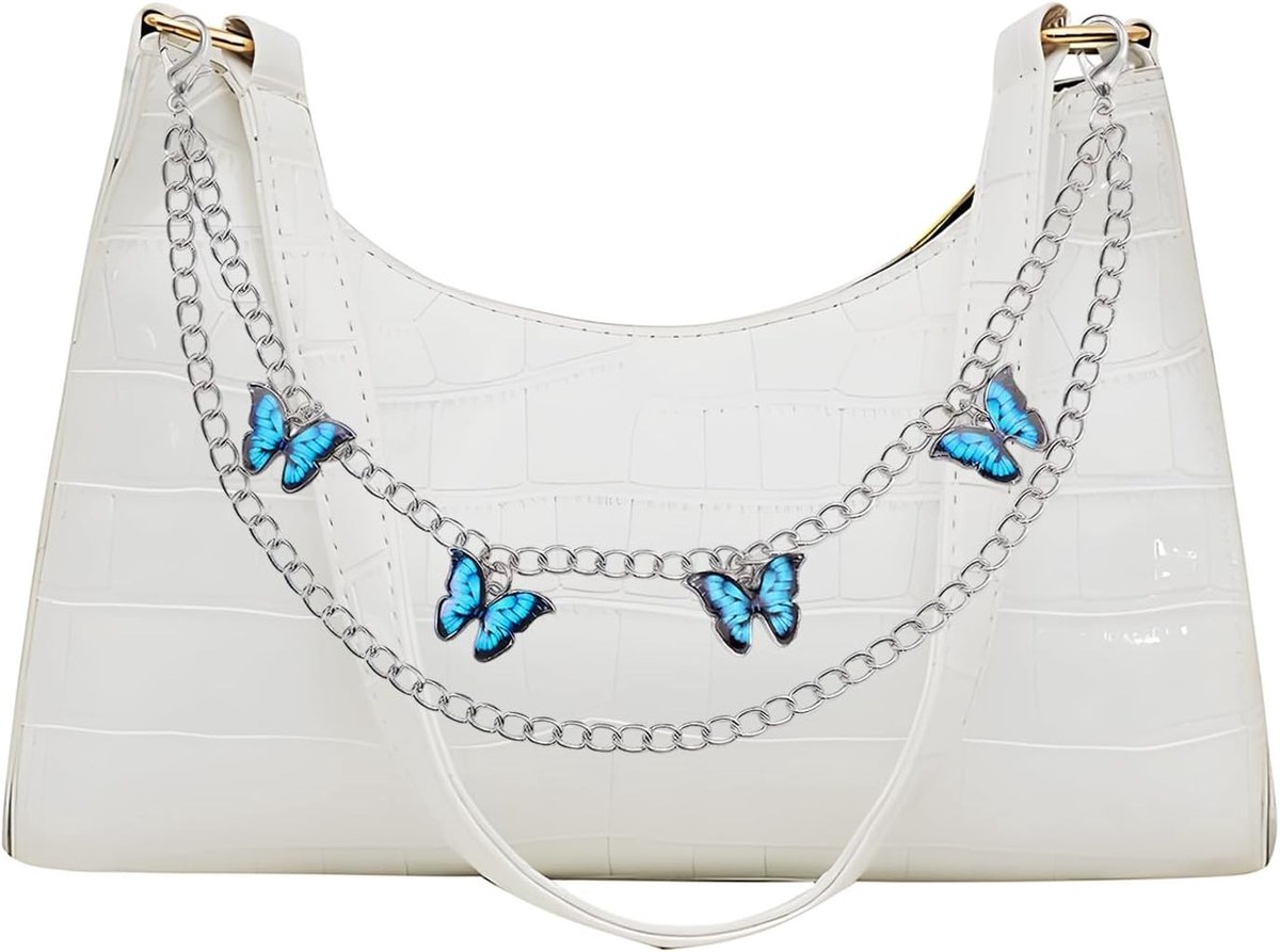 Stijlvolle schoudertas voor dames van PU-leer, casual clutch met rits, wit, 22 x 14 x 8 cm, perfect voor dagelijks gebruik en uitgaan