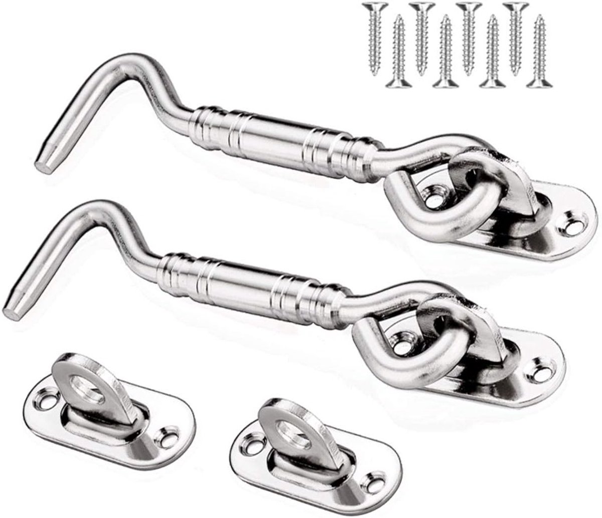 Vintage Storm Hooks Set van 2, 10 cm, Zware Deurhaken in RVS, Antiek Ontwerp met 8 Bevestigingsschroeven voor Deuren, Garagedeuren en Ramen