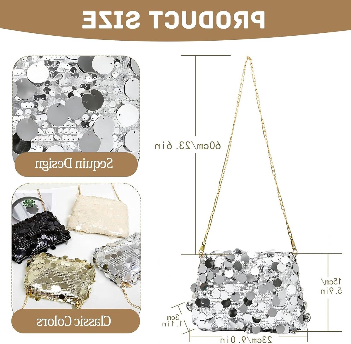 Glinsterende Crossbody Tas voor Dames, Schoudertas met Pailletten voor Avond, Feest en Bruiloft met Verstelbare Schouderbanden