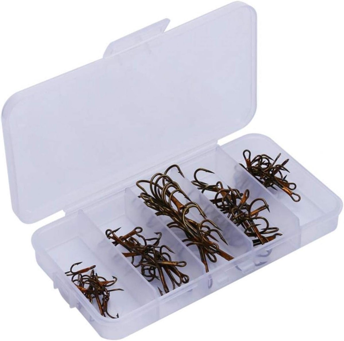 50 Stuks Carbon Fishing Hooks, Triplet Treble Bend, 5 Maten voor Zoet- en Zeevisserij, Ideaal Vissen Tackle Set