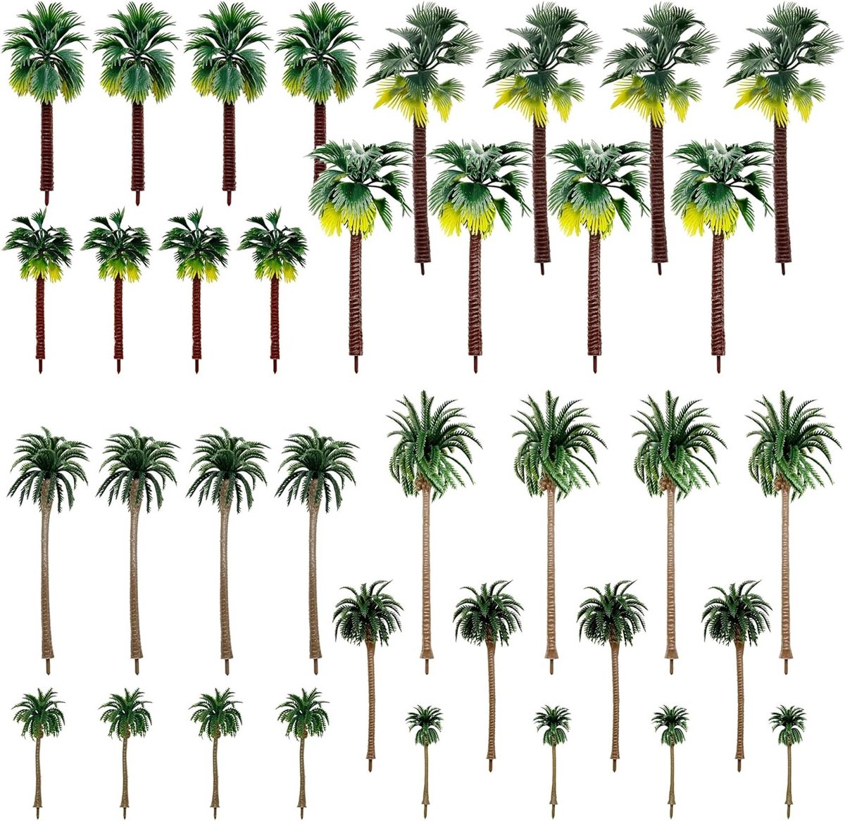 SnelShoppen - 36 stuks Miniatuur Bomen Modelbouw, Kunststof Palm en Kokosnoot voor Doe-Het-Zelf Landschap en Tuindecoratie, Mini Palm Bomen voor Model