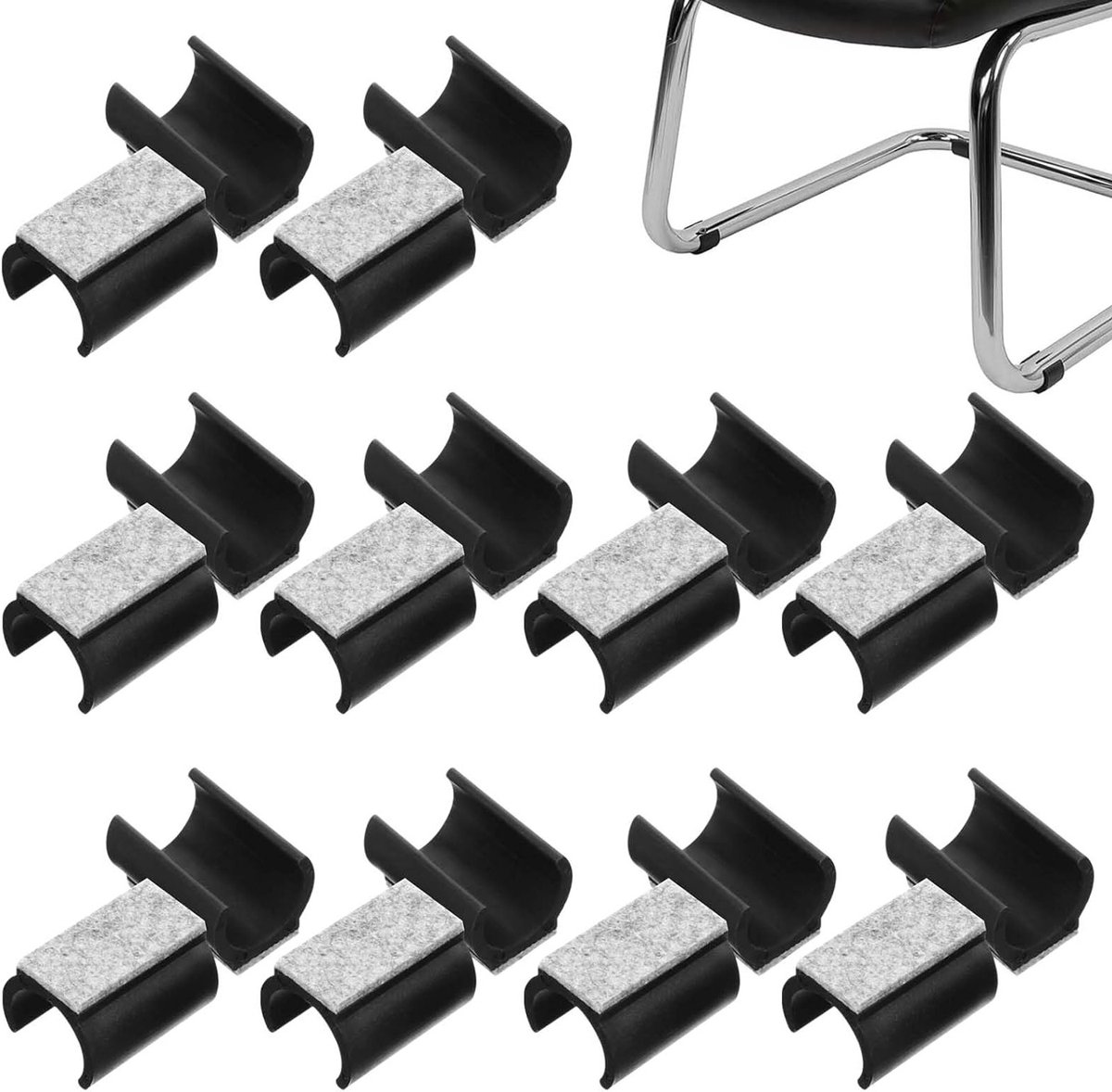 Set van 20 Zwarte Rubber Stoelglijders met een Diameter van 25 mm voor Rectangular Stoelen - Vilt Caps voor Geluidsreductie en Vloerbescherming in Woonkamer en Kantoor