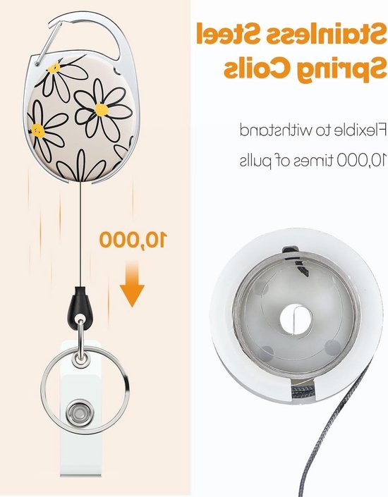 Floral Print Retractable Badge Reel met Sterke ABS Body en RVS Veer, 24 inch Nylon Touw en Carabiner voor Sleutelhanger en Badgehouder — afbeelding 5