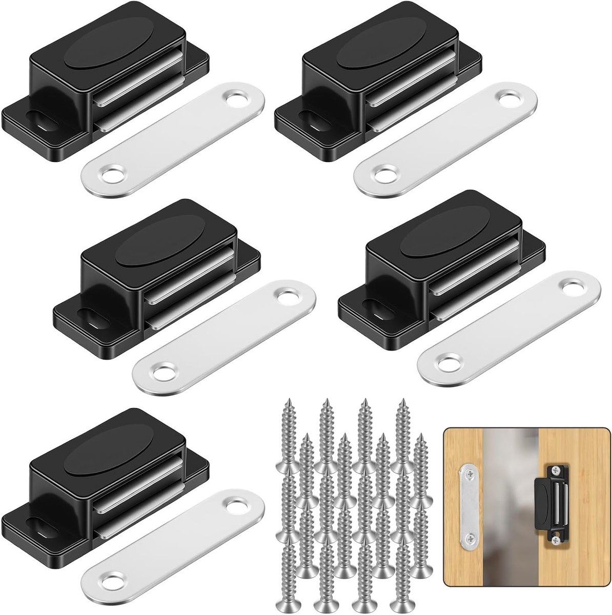 5-delige magnetische sluiters voor deuren en kasten, ideaal voor keukens en slaapkamers, zwart