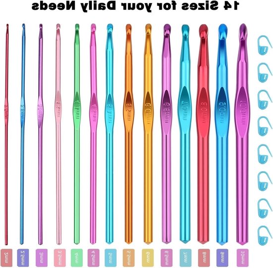 24-delige Haaknaalden Set van Hoogwaardige Aluminium, 14 Maten, Ideaal voor Beginners en Volwassenen, Perfect voor Haken en Creatieve Projecten — afbeelding 5