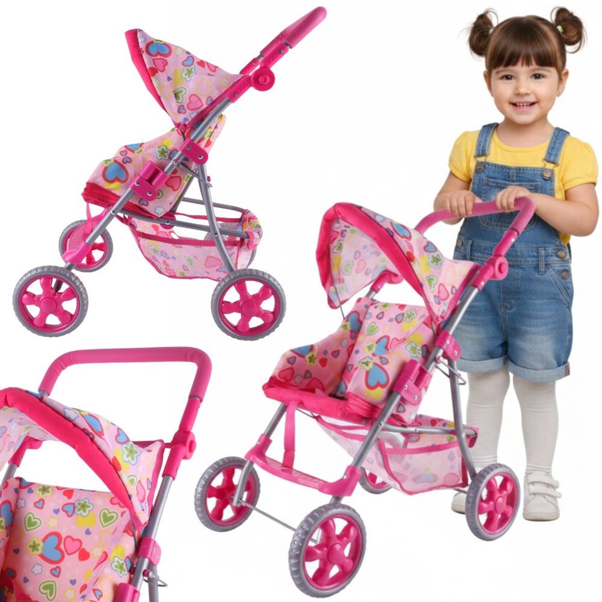Woopie Royal poppenwagen kleurrijke harten - UNI