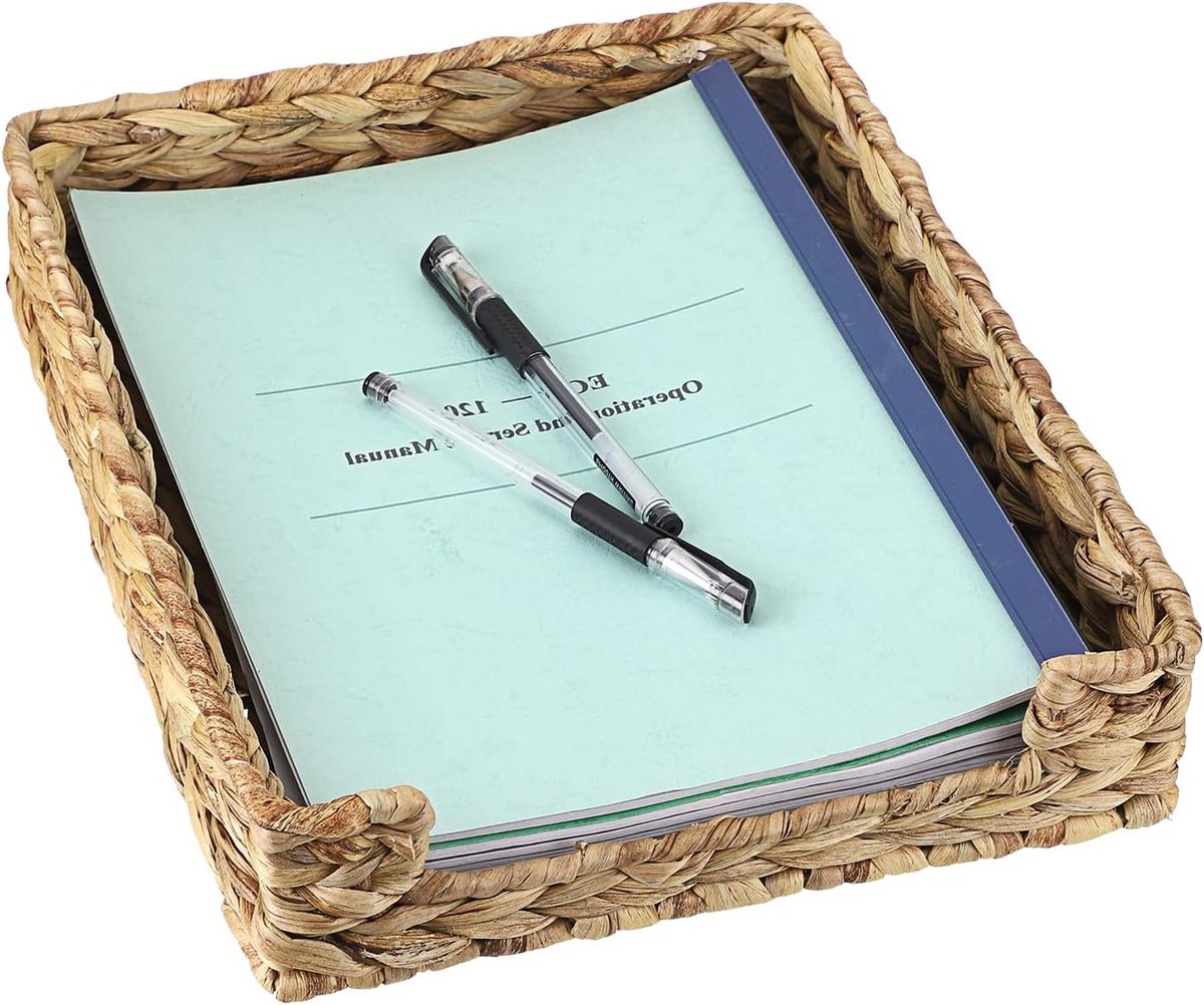 Natuurlijke Waterhyacint Gevlochten Documenthouder, Waterdichte A4 Papier Organizer voor Brochures en Tijdschriften, 33 x