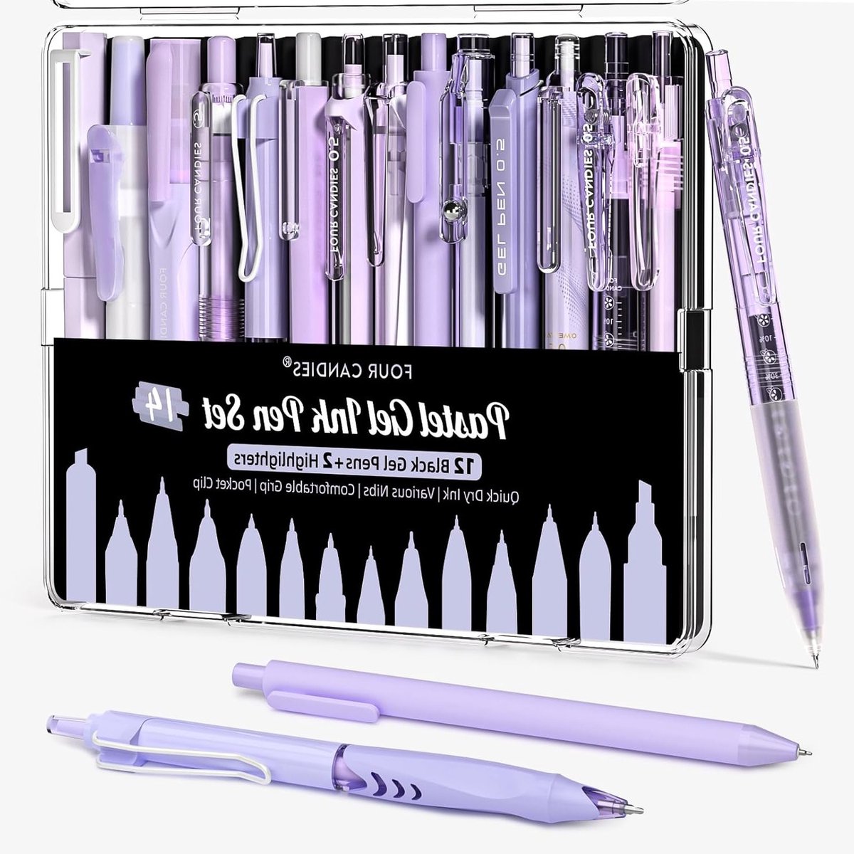Zwarte en Paarse Rollerball Pen en 2 Stuks 0.5mm Inklapbare Markers voor School, Kantoor en Creatieve Projecten