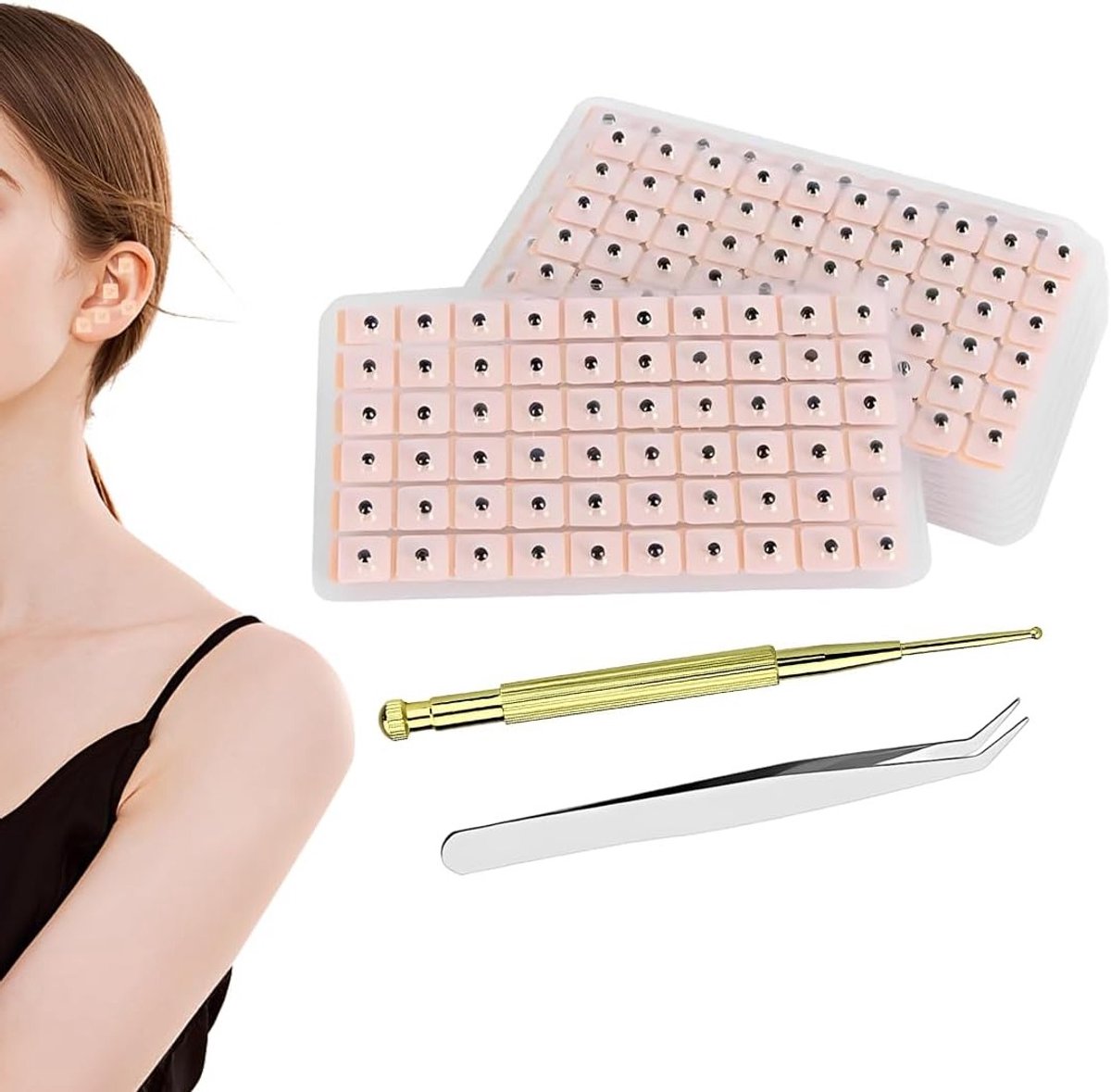 600 Stuks Ear Seeds Acupunctuurset met Veersonde en Pincet voor Acupressuur en Ontspanning
