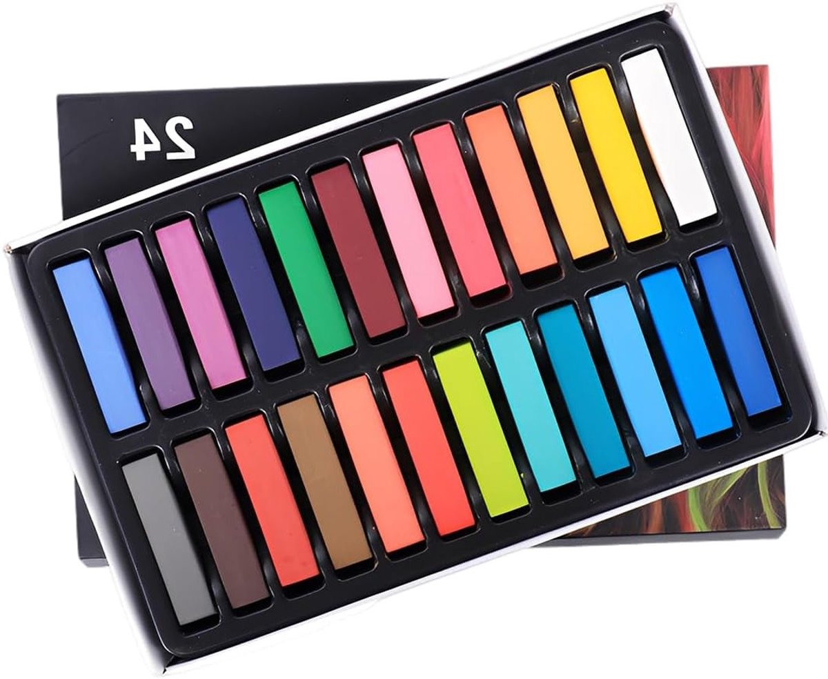 Krijt voor Haar in 24 Kleuren, Niet-Toxisch en Zacht, Perfect voor Pastel Haar en Creatieve Stijlaccessoires