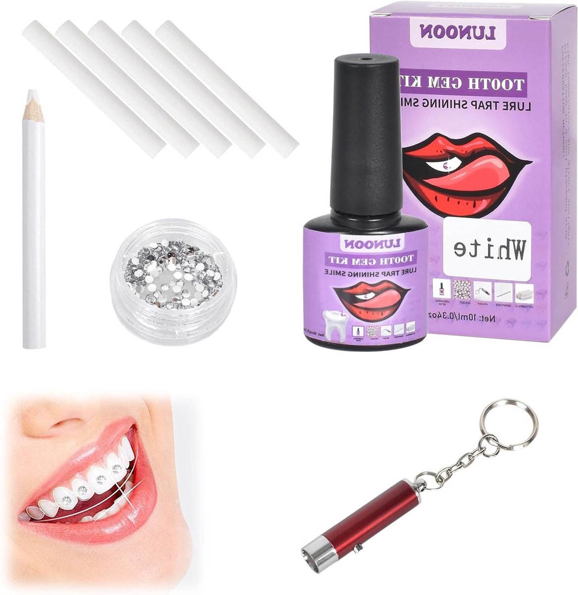 DIY Tandjuweel Set met Glijmiddel en Tartar Juwelen - Creatieve Tanddecoratie met Kristallen en Edelstenen voor een Stralende Glimlach