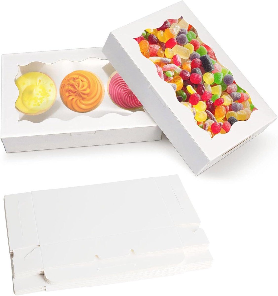 Set van 20 Koekjesdozen met Kijkvenster, Bruine Papieren Cupcake Dozen, Kraft Karton voor Taarten en Snacks, 17.8 x 11 x 3.8 cm, Ideaal voor Desserts en Muffins