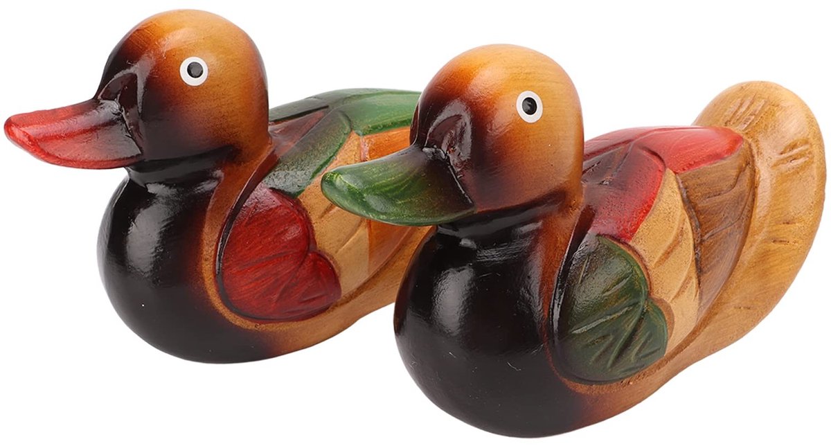 VLEMICO- Eend Ornament Handgemaakt - Houten Mandarijn Eend - Tuinbeelden - Tuindecoratie - Huwelijksgeschenken - 15 x 6,5 x 10,5 cm