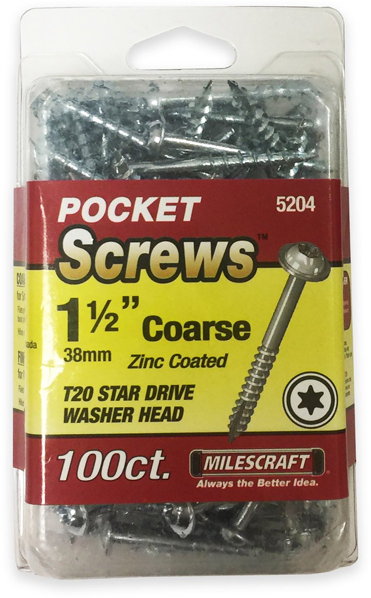 Milescraft Pockethole schroeven Washer Head , T20, grof, 38 mm, zink gecoat, 100 stuks