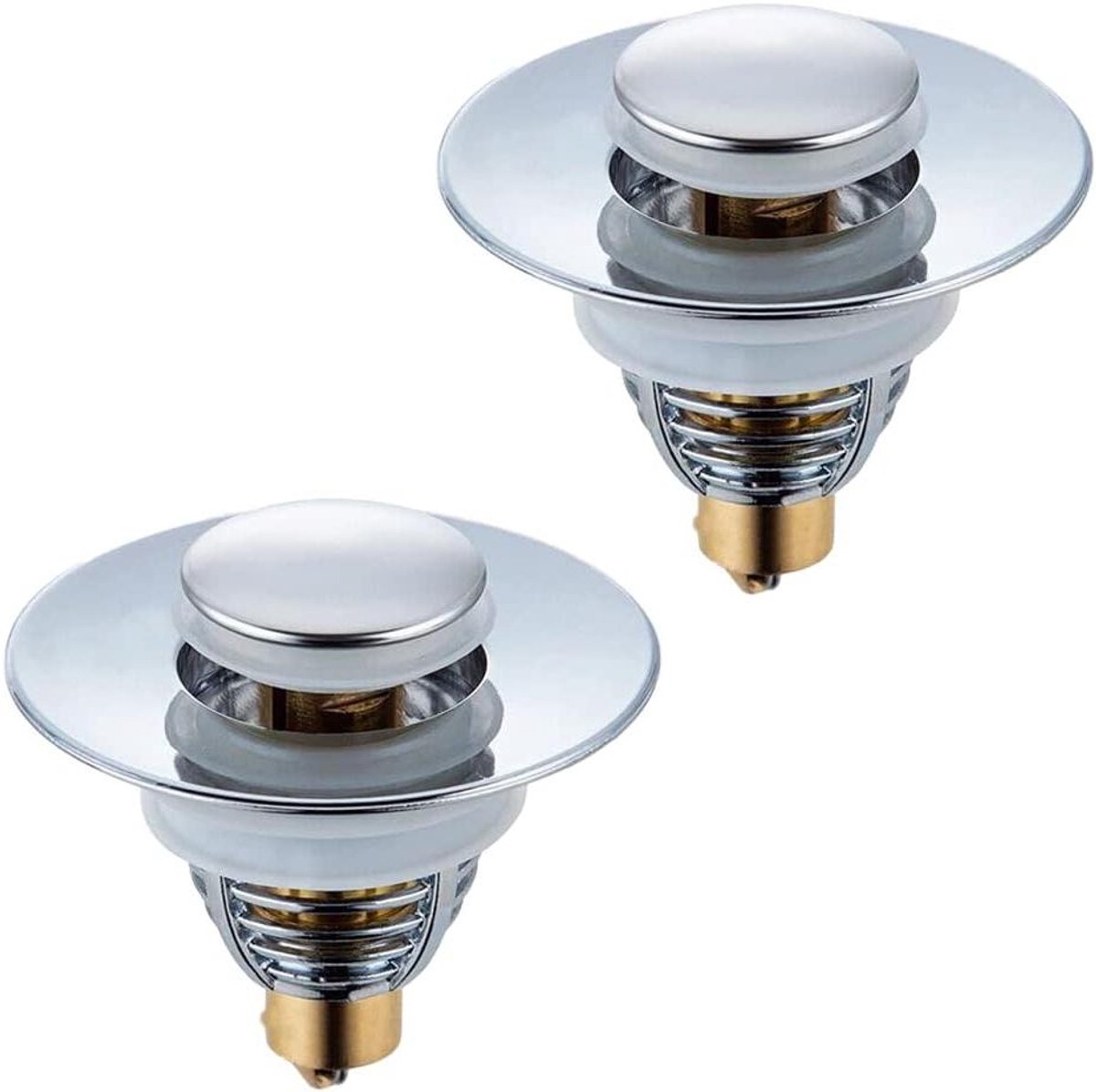 Afvoerstoppers 2 stuks - Gootsteenkorfzeef - Keuken en Badkamer - Pop-Up Bounce Core - Standaard Maat - Zilverkleurig