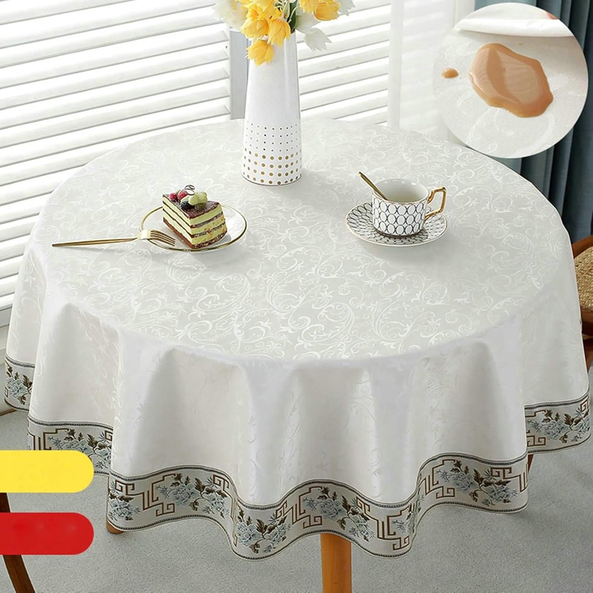 Ronde tafelkleden - Tafelbedekking PU - Eettafel decoratie - Hittebestendig en stofdicht - 300x300cm - Beige Wit