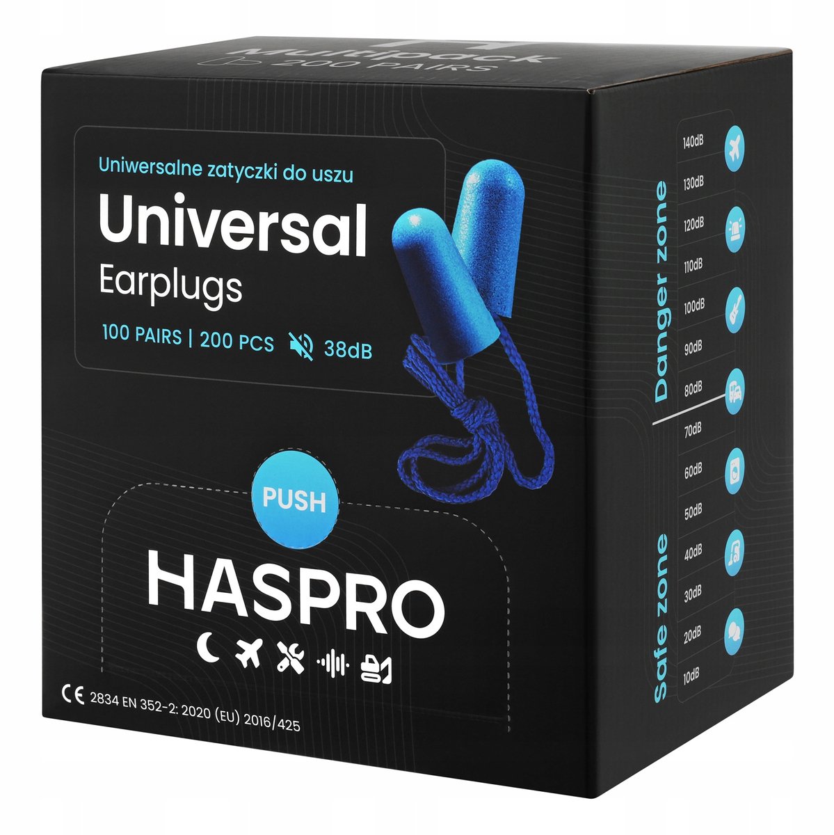Haspro Oordopjes SNR38 dB met koord, 100 Paar per stuk verpakt in Box