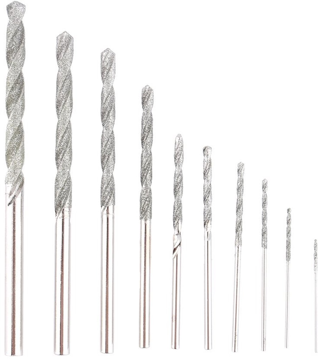 ZEYNOMAX- Diamantboor 10-delige set - Spiral boor - 0.8/1.0/1.2/1.5/1.8/2.0/2.5/3.0/3.5/4mm - Voor glas/steen - Snelle boring - Geschikt voor edelstenen - Boorset