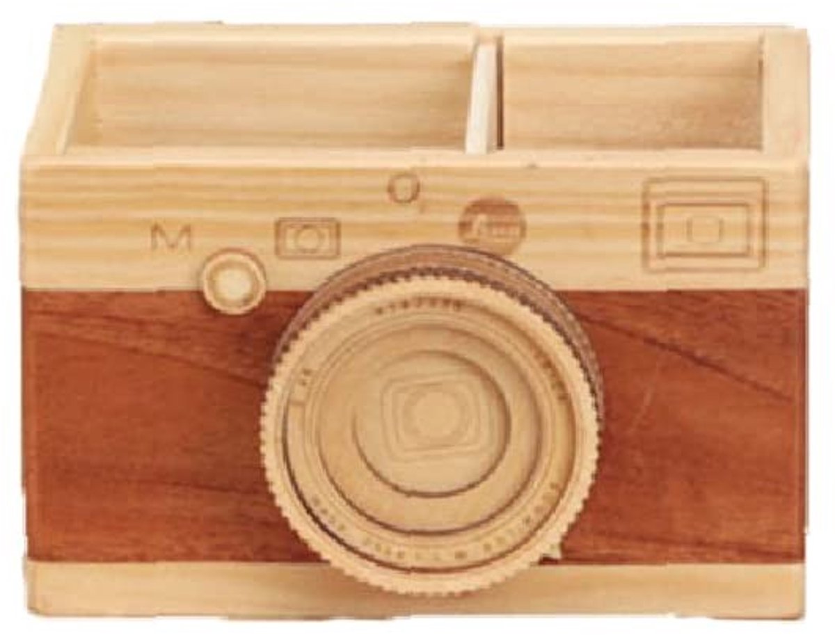 JHUBERS- Pennenhouder Creatieve Camera Vorm - Houten Bureau Organizer - Desk Organizer - 2 Compartimenten - Duurzaam - Scandinavische Stijl - Potloodhouder