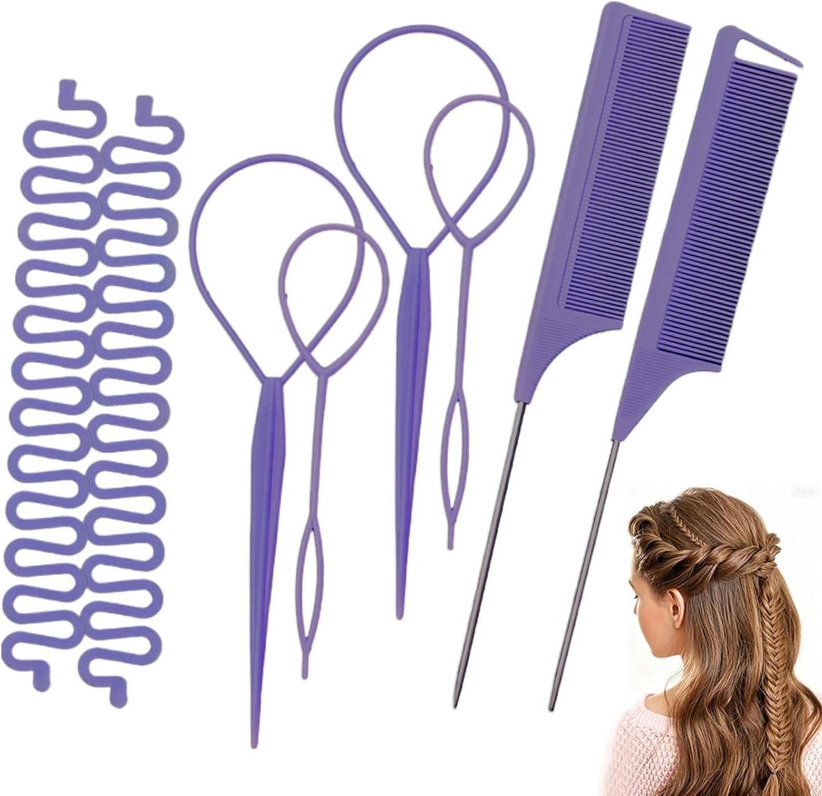 Haarstyling Tools - Vlechtkam Set - Haar Vlechten - Antislip Grip - 24 x 8 x 1 cm - Niet gespecificeerd