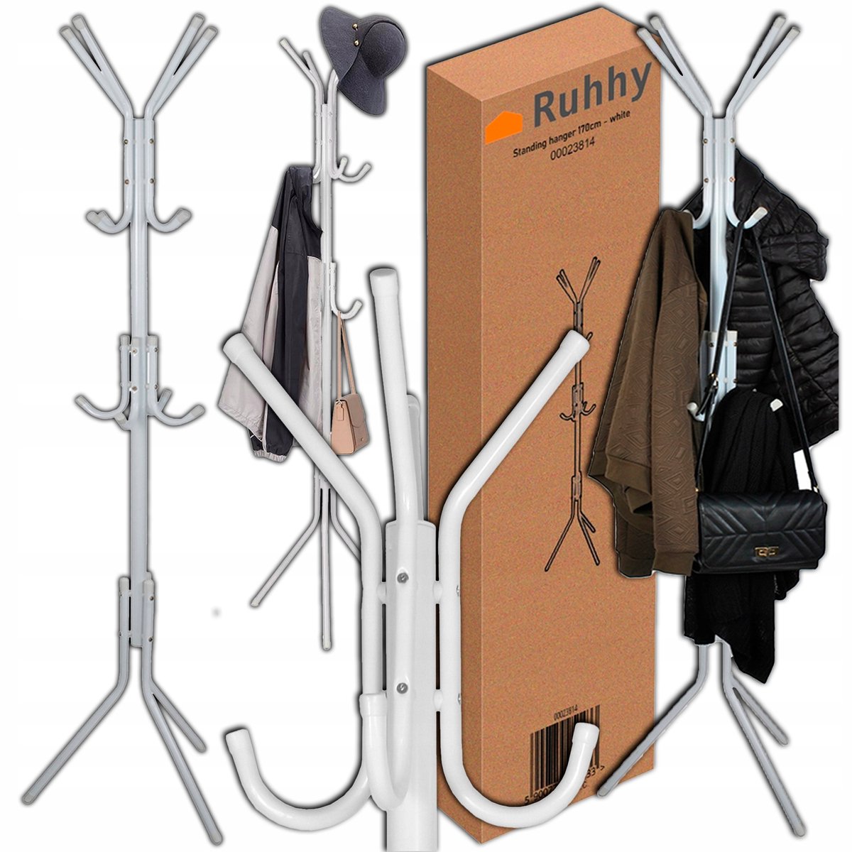 Standaard Kledingrek Metaal Wit - 3 Niveaus, 12 Haken