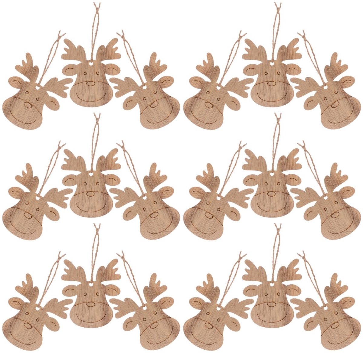 BRENZOOS- Kerstornamenten 20 Stuks - Onbewerkte Houten Plakjes - Houten Rendierkop - Hangende Hanger - Cadeaulabels - DIY Knutselen - Kerstdecoratie