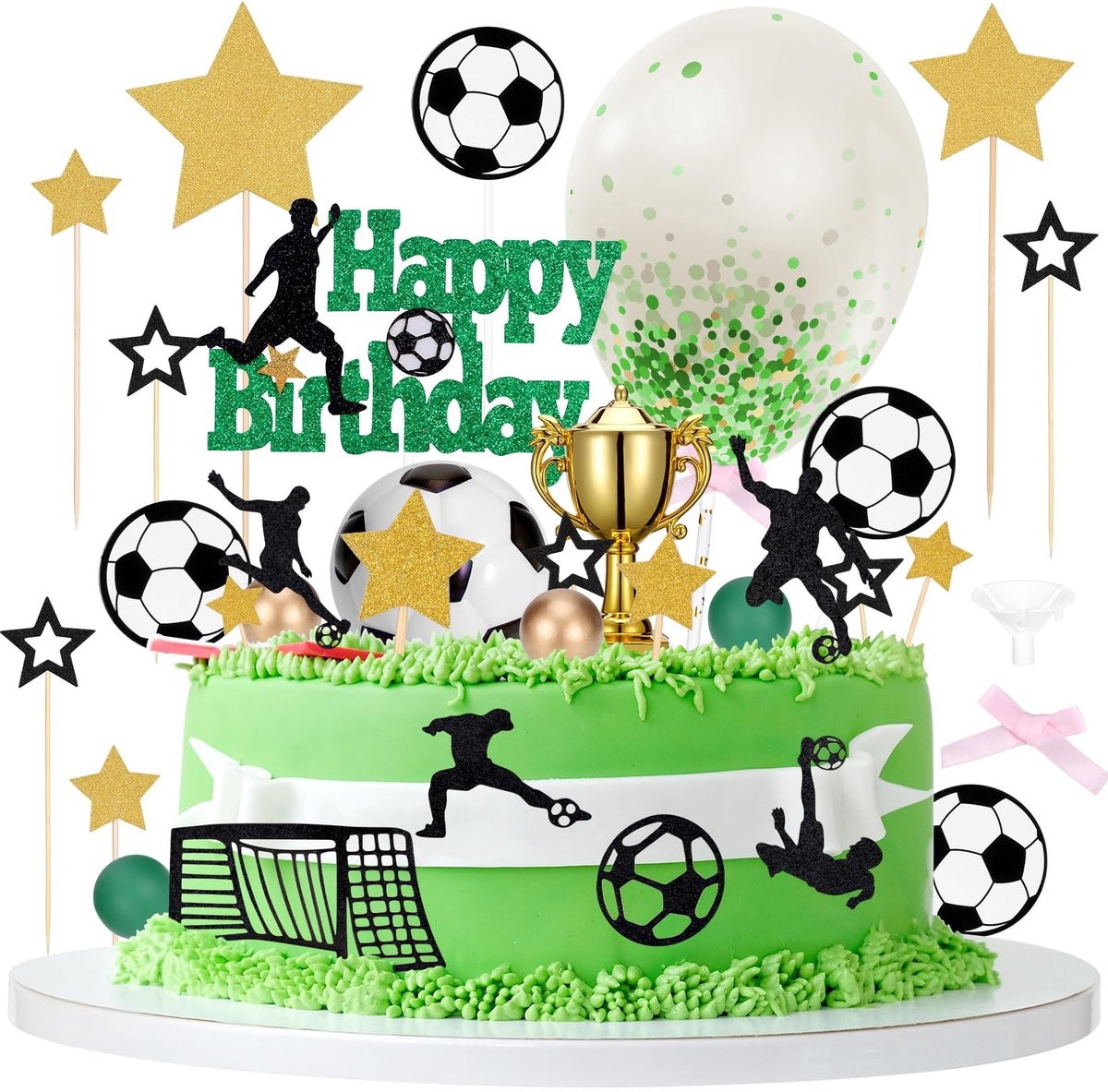 BRENZOOS- Voetbaltaarttoppers 31 Stuks - Herbruikbare Taartdecoraties - Verjaardagsdecoraties - Voetbalthema - Kleurrijk - Duurzaam Materiaal