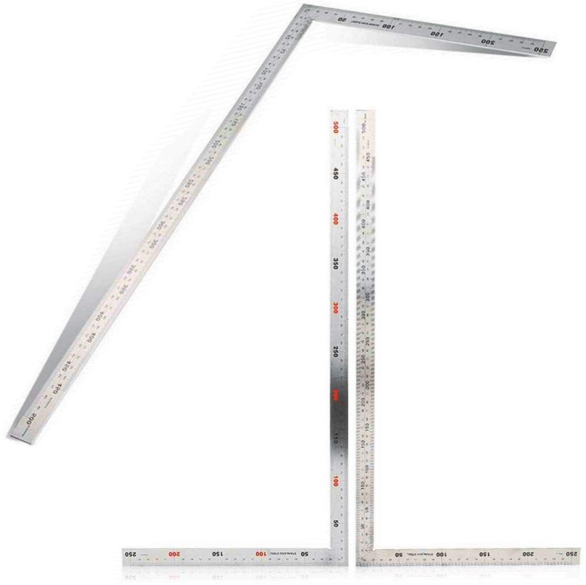 JHUBERS- Hoekliniaal Roestvrij Staal 90 Graden - Metalen Liniaal - Dubbelzijdige Snijgeleider - Hoogwaardige Meetliniaal - Corrosiebestendig - Maat 300 mm x 150 mm - Meetlat
