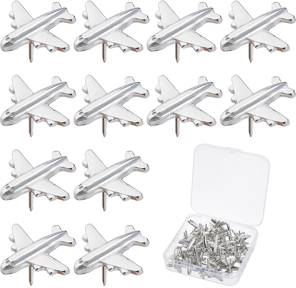 BRENZOOS - 40 Stuks Vliegtuig Push Pins Zilver voor Foto's en Wandkaarten