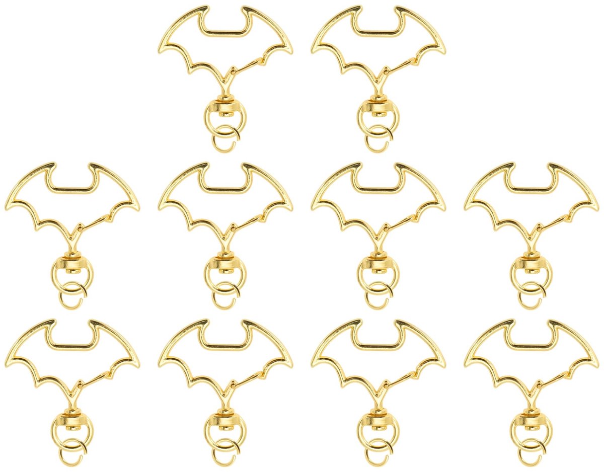 JHUBERS- Sleutelhanger Goudkleurig - Karabijnhaak Sleutelhanger - Sleutelringen - Vleermuisvormige Sleutelhanger - 10 Stuks - Robuuste Zinklegering - Sleutelring
