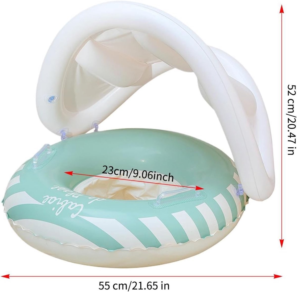 Opblaasbare zwemring - Drijfzitje baby - Waterpret kind - Met zonnekap - 55x52 cm - Groen – foto 7